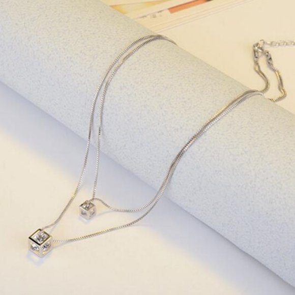 NEW 925 Sterling Silver Diamond Cube Necklace A - Picture 10 of 10